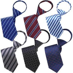 Mens Pre Tied Zipper Neck Ties Set 6 Pack Adjustable Clip On Dress Ties
